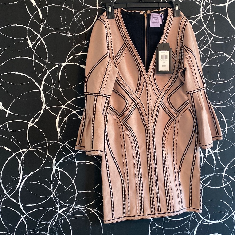***New*** Herve Leger Dusty Pink and Black Dress